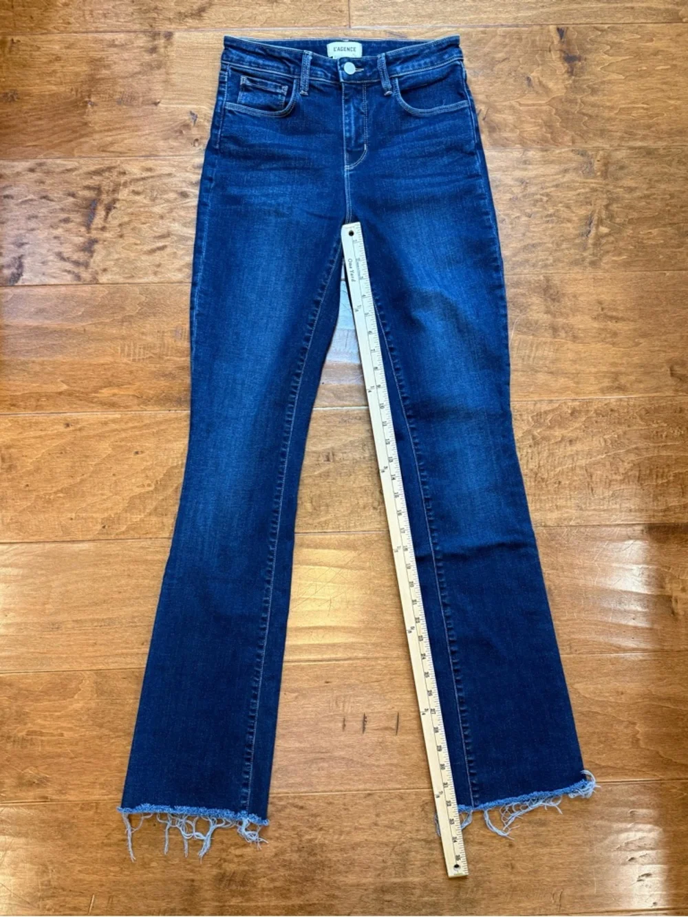 L’AGENCE Ruth High Rise Straight Jeans Raw Hem Dark Wash 26